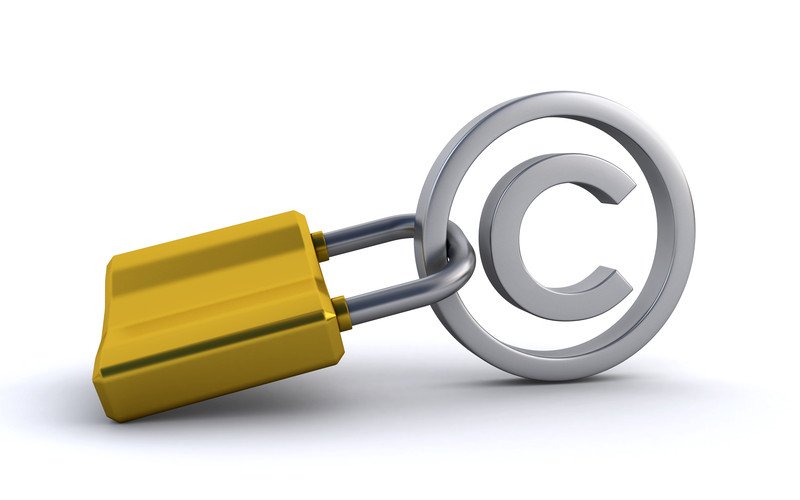 Copyright symbol locked with a golden lock